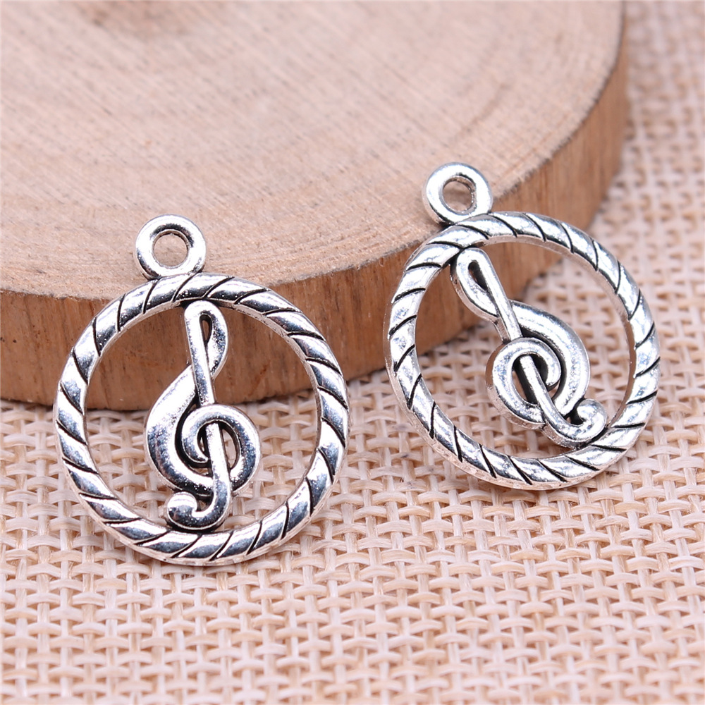 Jewelry Making Notes - 20pcs 22x18mm(0.87x0.71inch) Antique Silver Color Muscial
