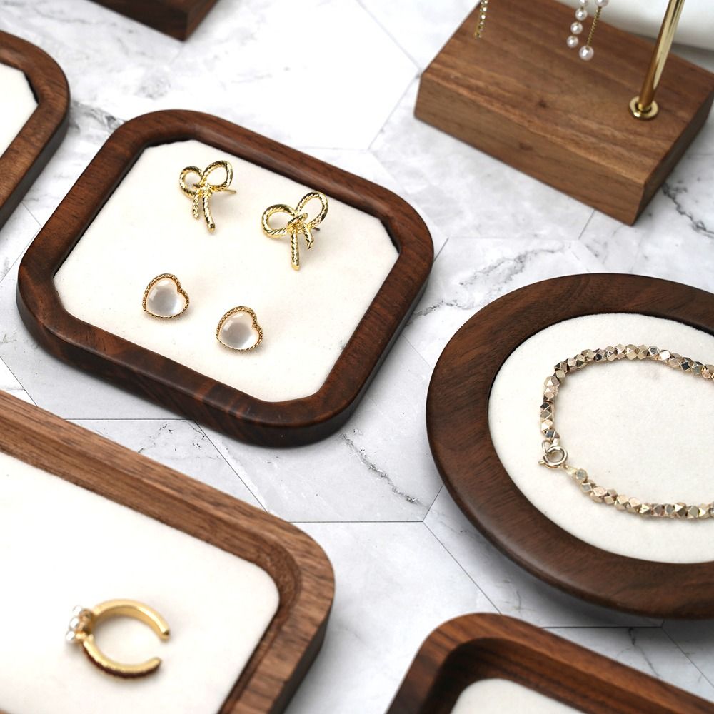 Jewelry Making Organizer - Simple Geometry Wood Rings Tray Velvet