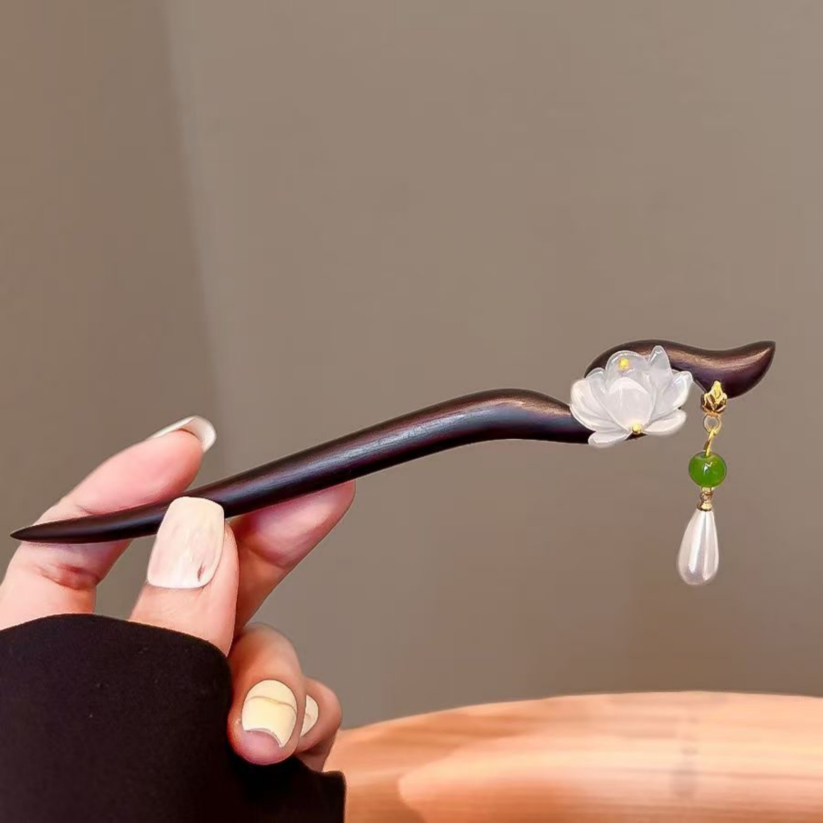1PC Elegant Lotus Wood Hair St - Jewelry Making For Adults 评论和价格