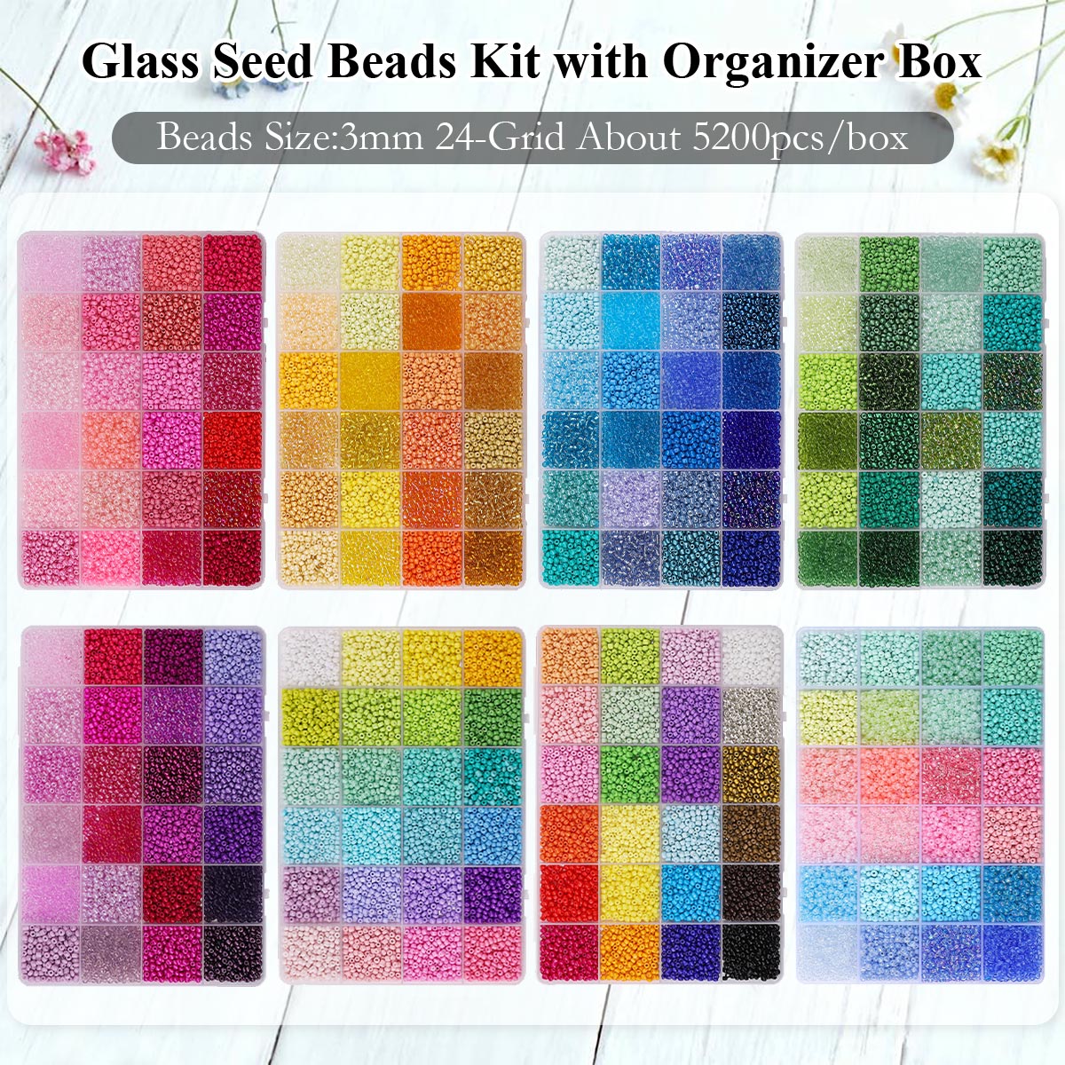 5200pcs 3mm Glass Seed Beads K - Jewelry Making Organizer 评论和价格