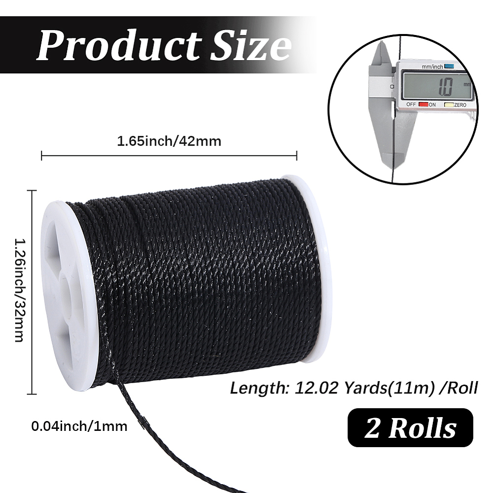 2 Rolls 24 Yards 1MM Black Rou - Jewelry Making Thread 评论和价格